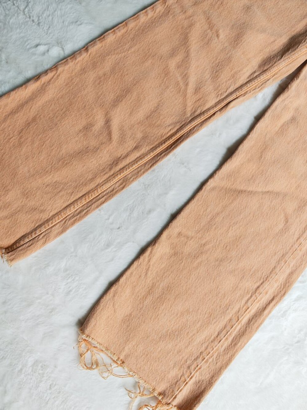 Zara Peach Wide Leg Jeans Size 2 High Rise Raw Hem Cropped Denim Pants Trendy - Picture 6 of 15